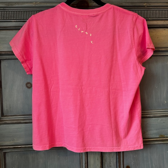 Clare V Classic CIAO Tee in Neon Pink/Poppy Block Size M - Picture 6 of 7